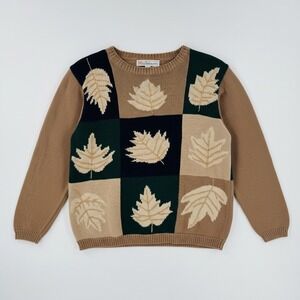 Vintage Milano Design Group Fall‎ Leaf Intarsia Sweater Brown Green S Heritage